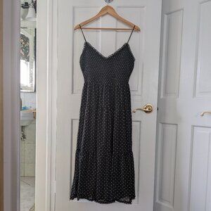 Aritzia Wilfred Tempest midi dress black with white polka dots